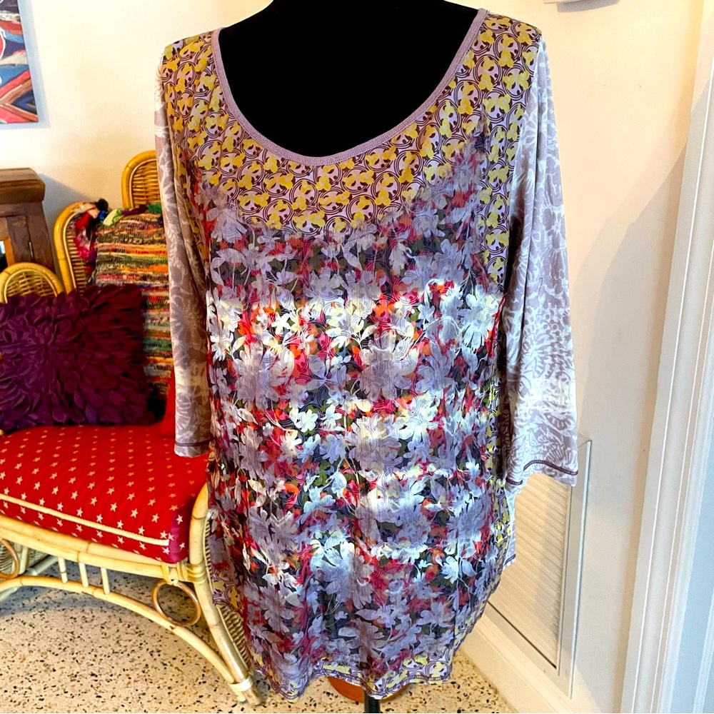 Anthropologie GREGORY PARKINSON Multi Fabric 3/4 Sleeve knit and woven top! Md